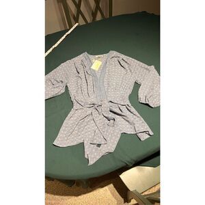 MAX STUDIO CREPE WRAP BLOUSE 3/4 SLEEVE TIE FRONT WOMENS SZ S NEW